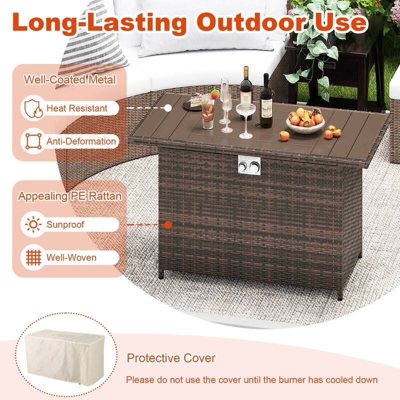 Costway 44.5" Propane Fire Pit Table with Metal Slatted Tabletop & - See Details