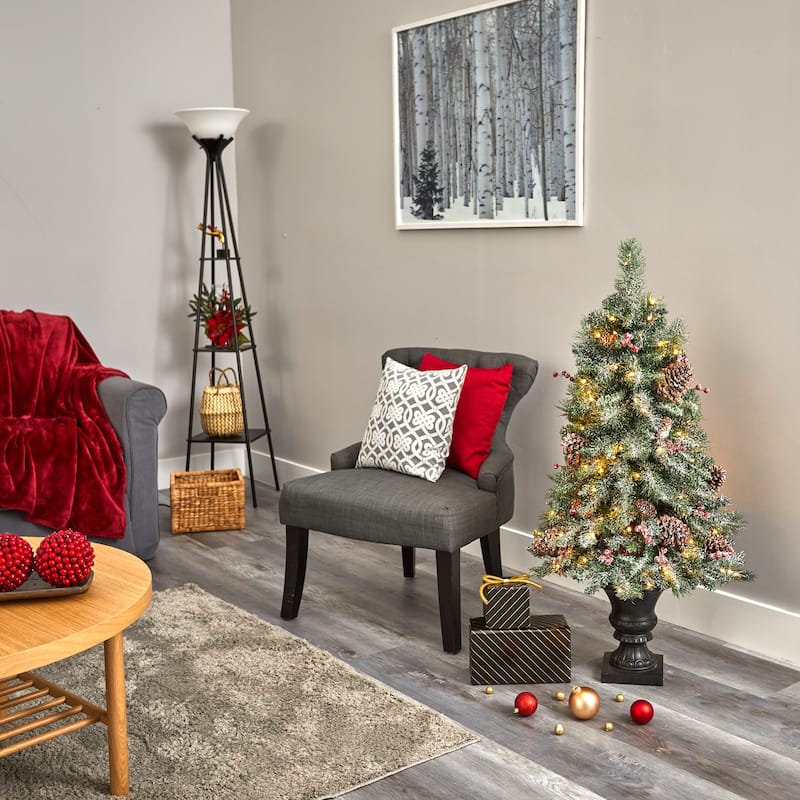 4ft. Frosted Pine, Pinecone & Berries Artificial Christmas Tree with 100 Clear LED Lights in Decorative Urn - Petite X-Mas Tree