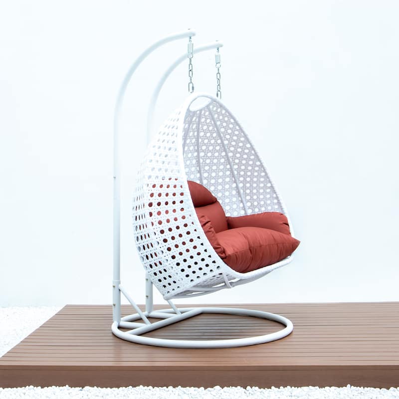 Egg-Shaped Swing Chair with Stand 2-Person Outdoor Patio Swing - Iron Frame & All-Weather Washable Cushions