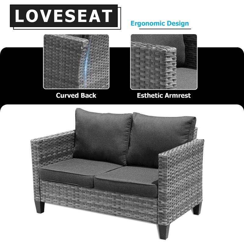 XIZZI Outdoor Rattan Wicker Loveseat with Cushions
