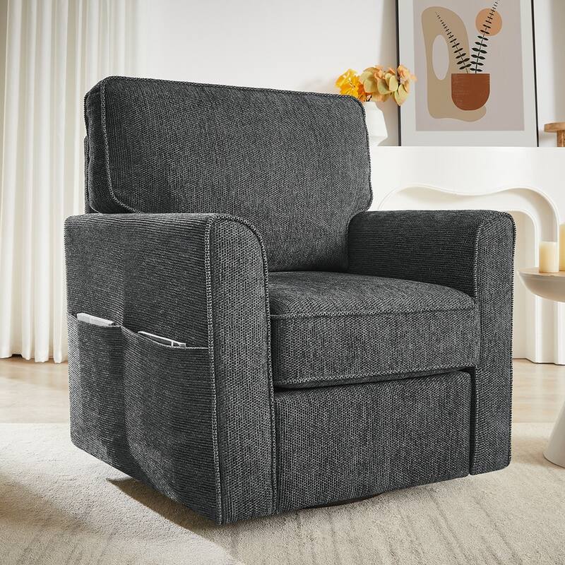 360° Swivel Chair Accent Barrel Armchair Swivel Sofa Chair with Side Pockets - Grey