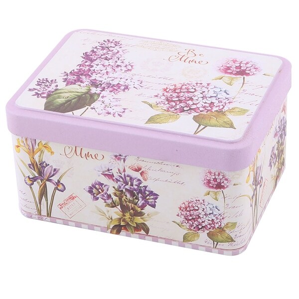 Family Metal Hyacinth Pattern Postcard Candy Collection Box Storage Purple White