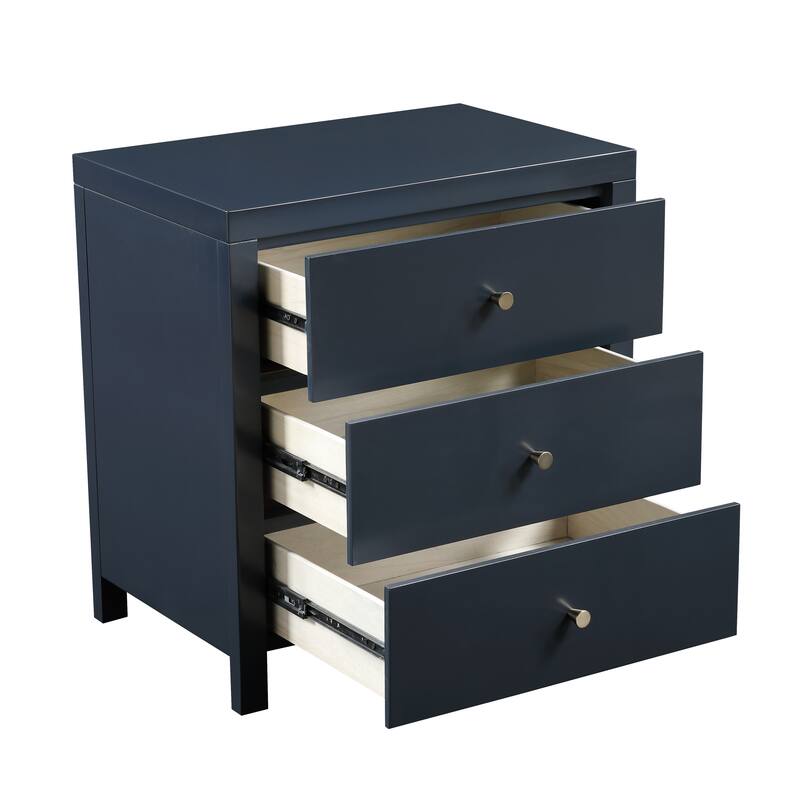 Modern Nightstand with 2 Drawers Wood Grain Texture Metal Pulls