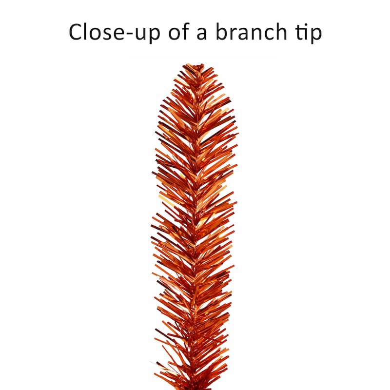 Puleo International 6 ft. Pre-Lit Orange Tinsel Artificial Tree
