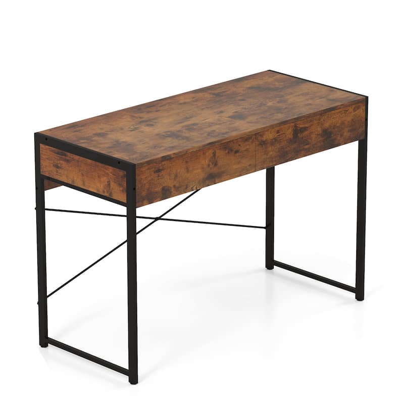 44 inch Computer Desk Home Office Study Writing Workstation W Drawers - Brown