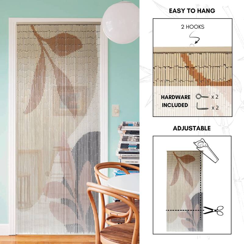 Bamboo Beaded Door Curtain 65 Strings 79" W x 36" W - 79" H x 36" W x 0.6" D