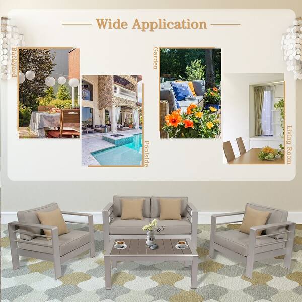 Shop Black Friday Deals On Kinbor 4 Piece Patio Furniture Set Outdoor Conversation Set W Cushions Aluminum Sofa Couch Chat Set For Indoor Outdoor Overstock 31984640
