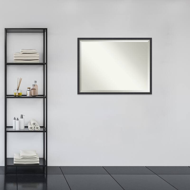 Stylish Black Beveled Wood Framed Bathroom Vanity Wall Mirror - Stylish Black