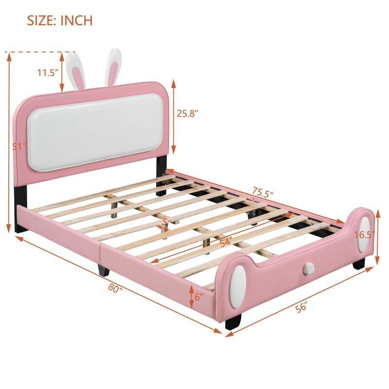 Upholstered Platform Bed with Bear Headboard and Footrest