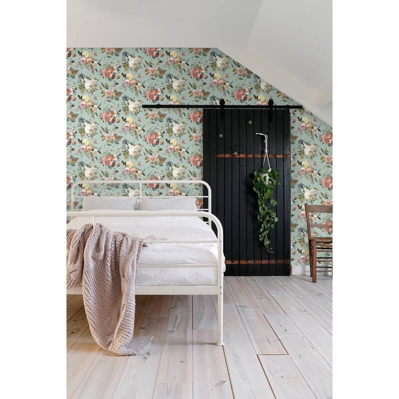 Antonia Aqua Vintage Bouquet Wallpaper