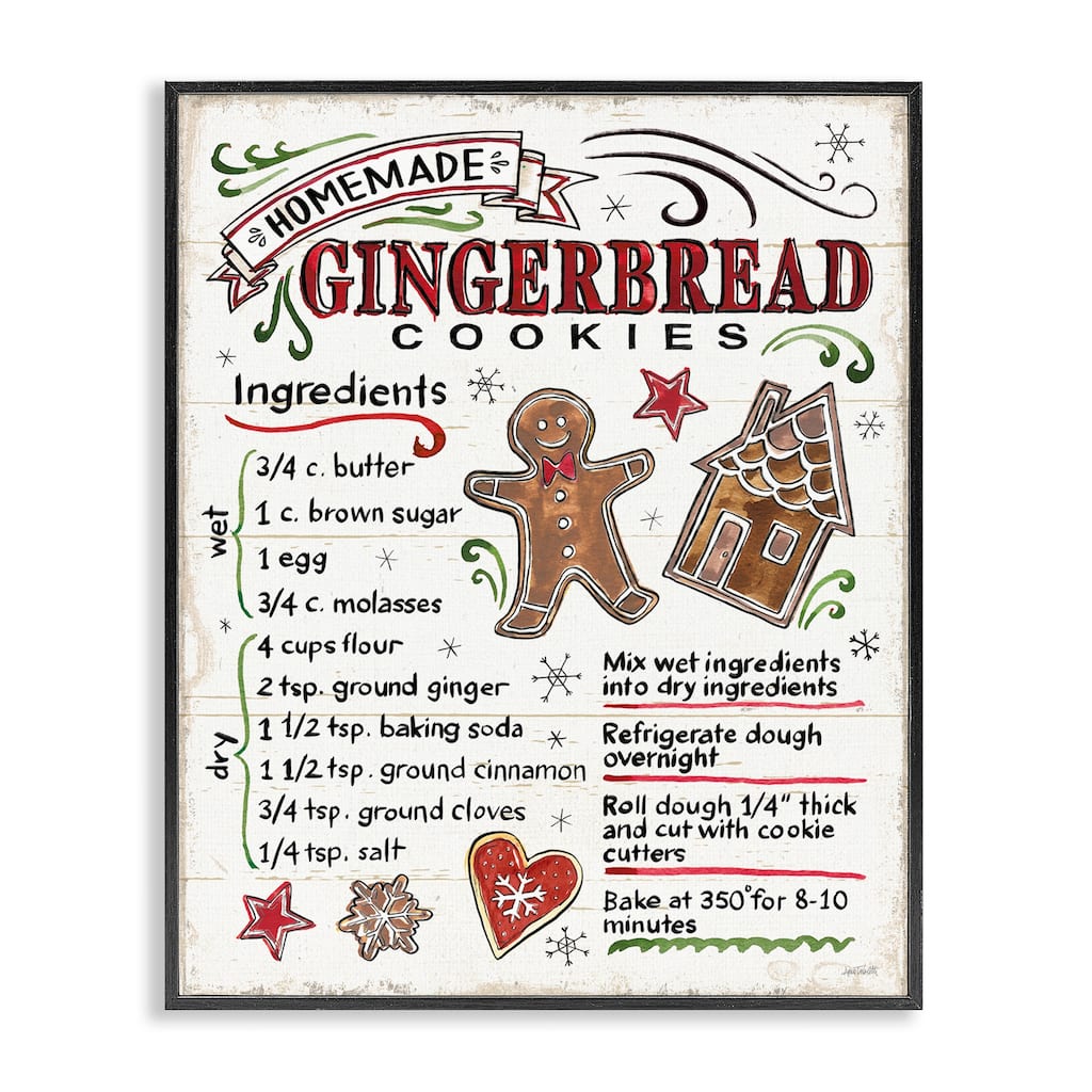 Stupell Homemade Gingerbread Cookies Holiday Cooking Instructions Framed Wall Art - Red