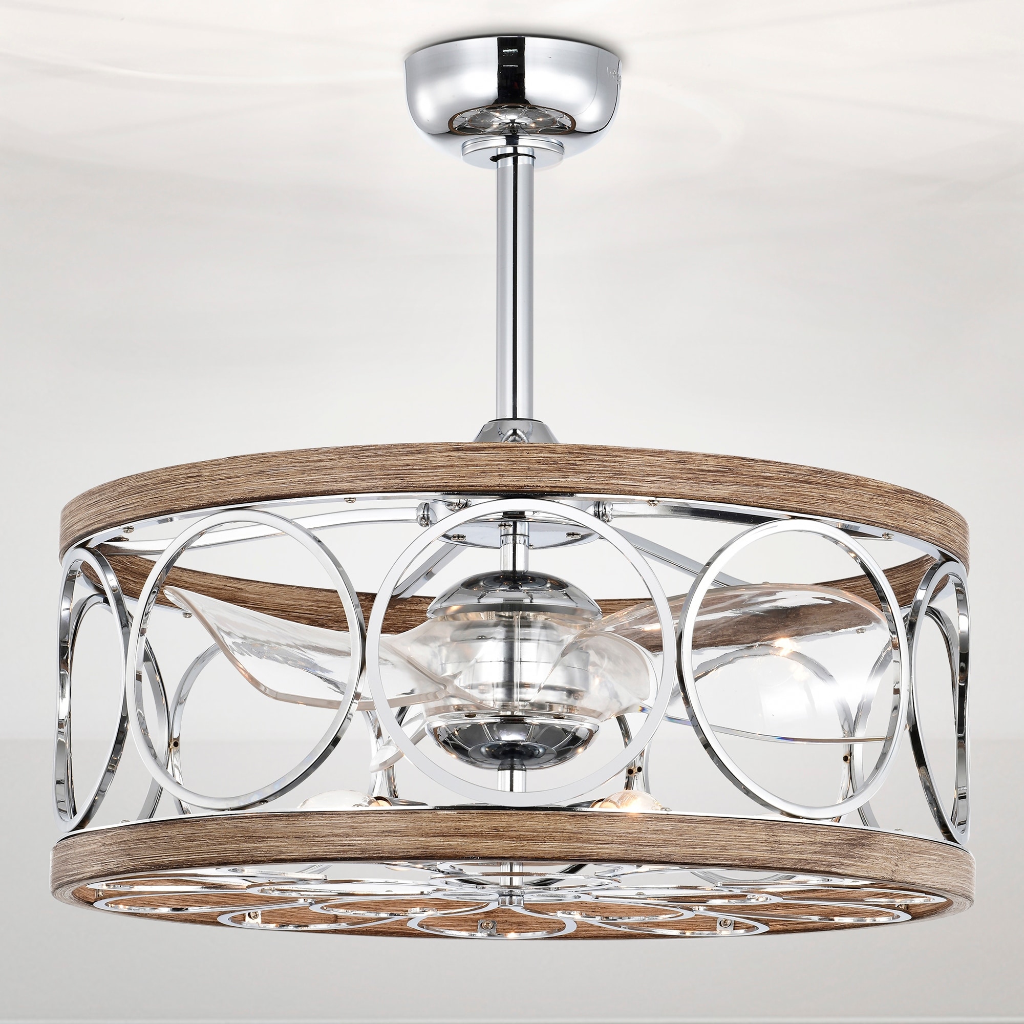 Warehouse of Tiffany Ofelia 24-inch Chrome and Faux Wood 6 Lights 3 Blades Lighted Ceiling Fan with Remote