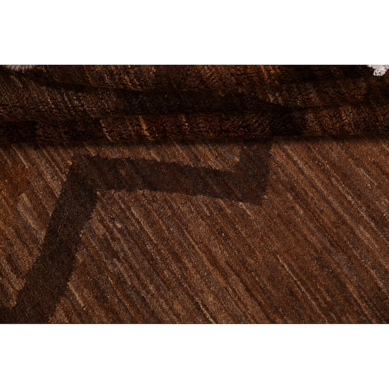 Brown Geometric Gabbeh Persian Area Rug Wool Hand-knotted Foyer Carpet - 4'9" x 6'4"