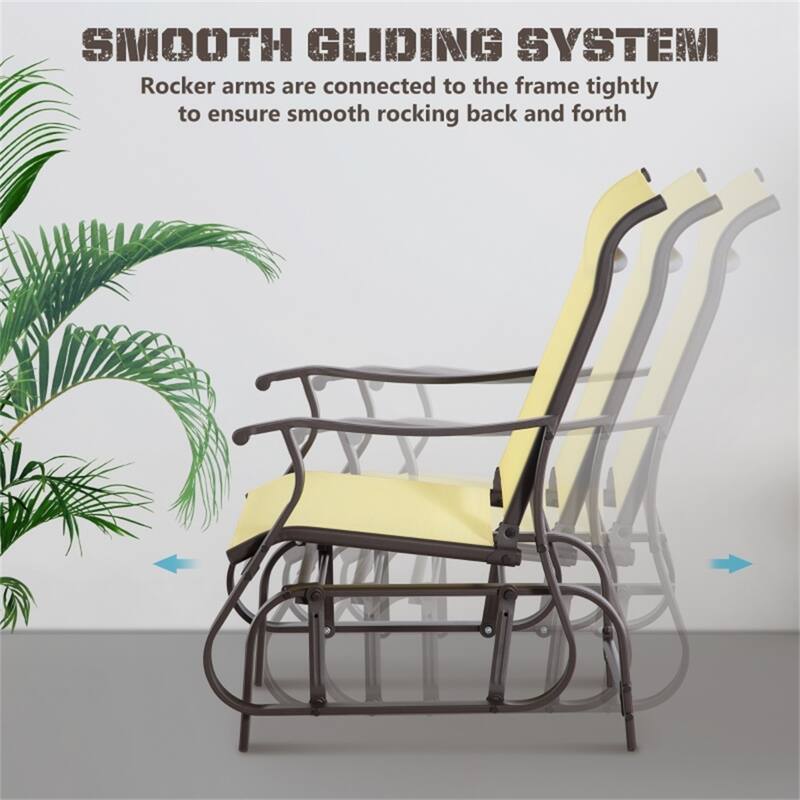 Outdoor Patio Glider Chair with Breathable Mesh Seat and Powder Coated Steel Frame for Garden and Porch
