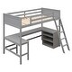 preview thumbnail 38 of 50, Twin Size Wooden Loft Bed With Shelves and Desk for Home