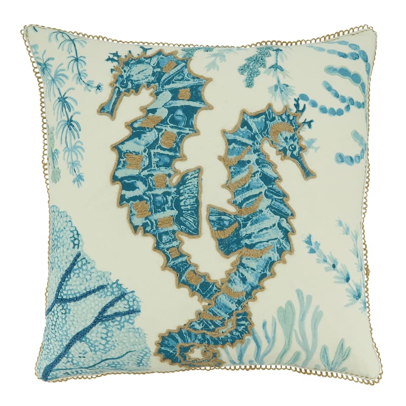 Sea Horse Design Throw Pillow - Feather Down - 20"