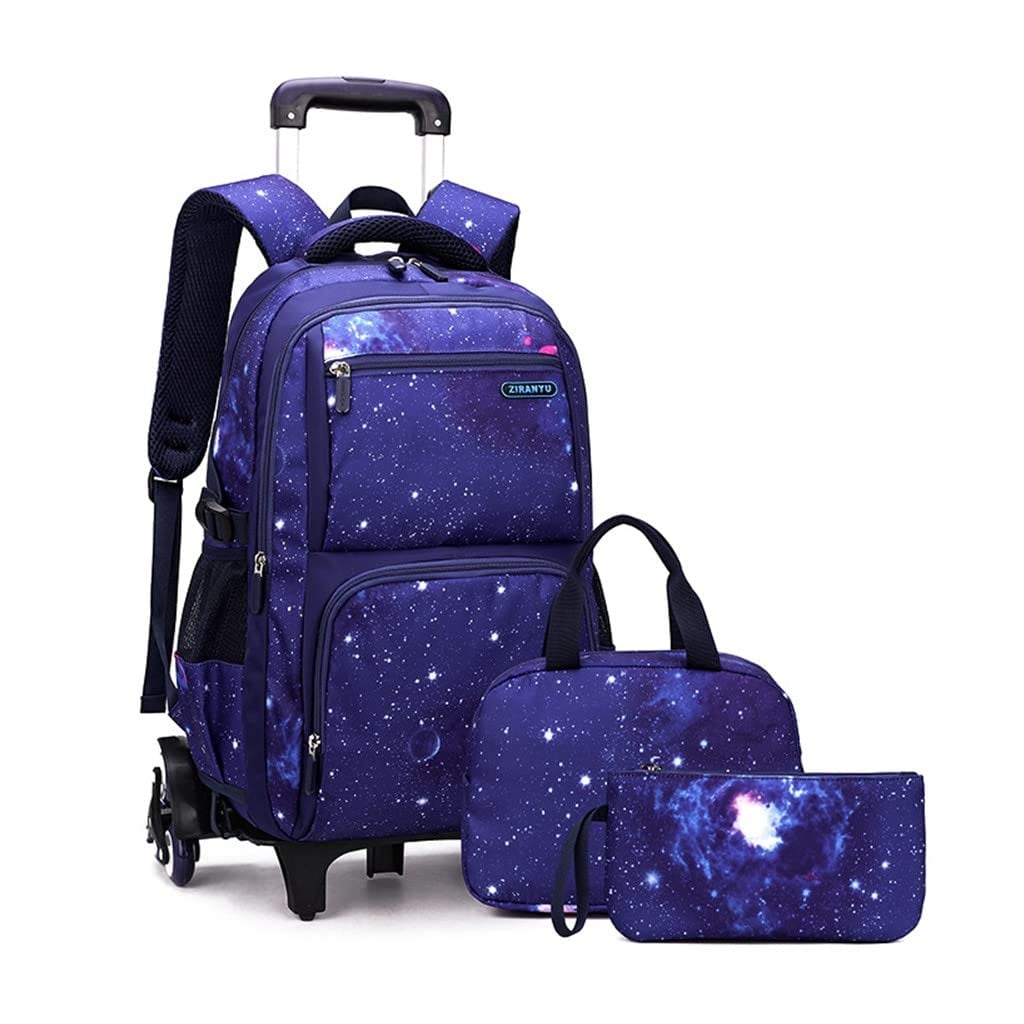 Boys Rolling Backpacks Kids'Luggage Wheeled Backpack for School Boys Trolley Bags Space-Galaxy Roller Bookbag with Lunch Bag