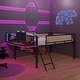 preview thumbnail 10 of 31, Stylish & Simple Single Full metal loft bed with rectangular desk, LED lights, storage shelves, safety guard and ladder, Brown