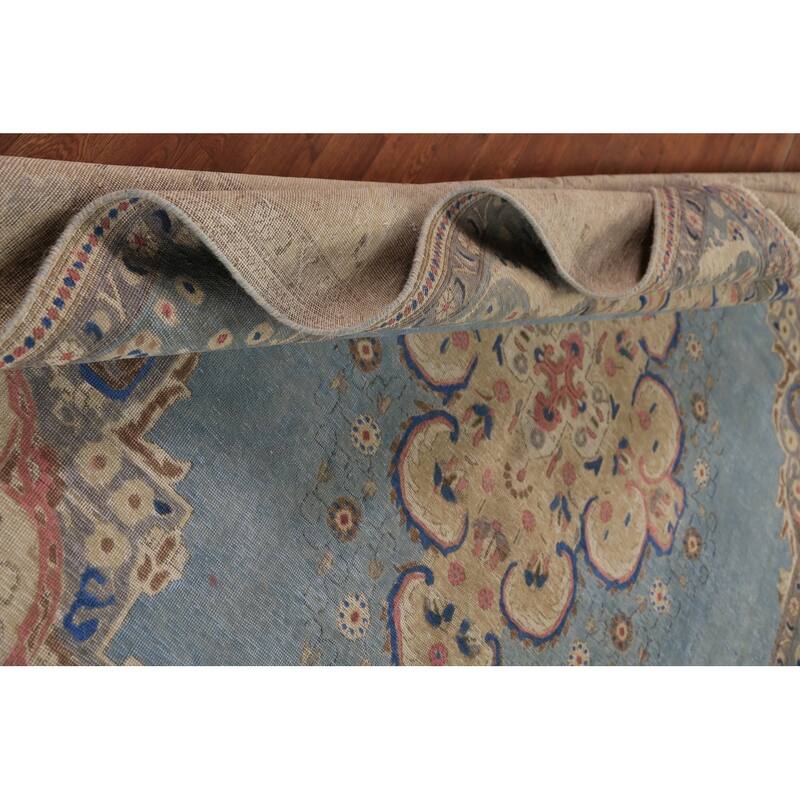 Medallion Tabriz Persian Area Rug Hand-Knotted Light Blue Wool Carpet - 8'5"x 11'2"