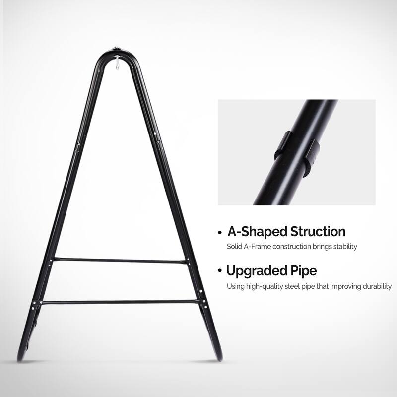 Black Hammock Chair Stand with Double-Hook and Heavy-Duty Steel A-Frame for Indoor Outdoor Setup - 40.2” x 36.2” x 59.1”