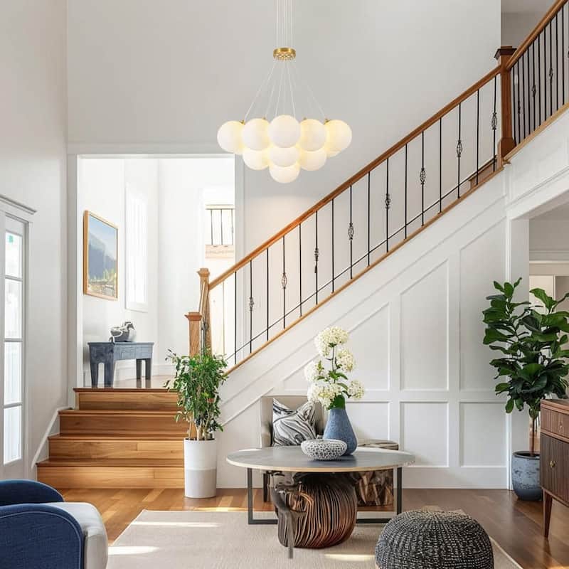 13-Light Modern Cluster Bubble Glass-Like 3D Printed Moon-Shade Gold Metal Chandelier for Living Room