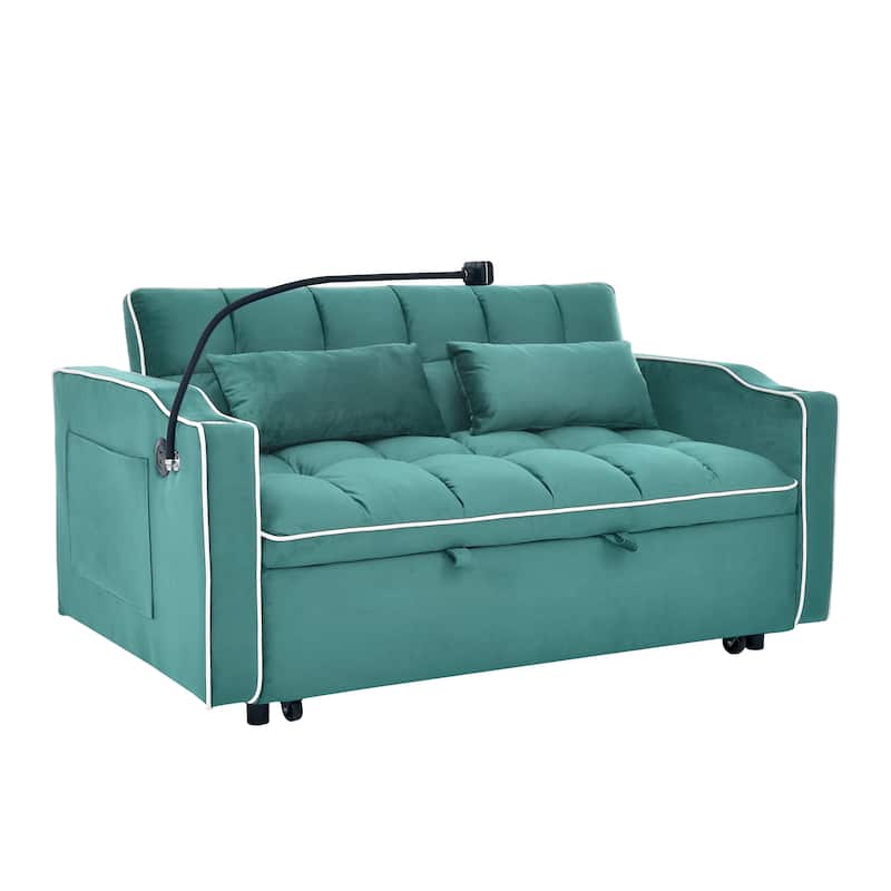 55.5"Solid Wood 2-Seat Sofa with USB Charging Ports and Phone Stand,Includes 2 Soft Pillows