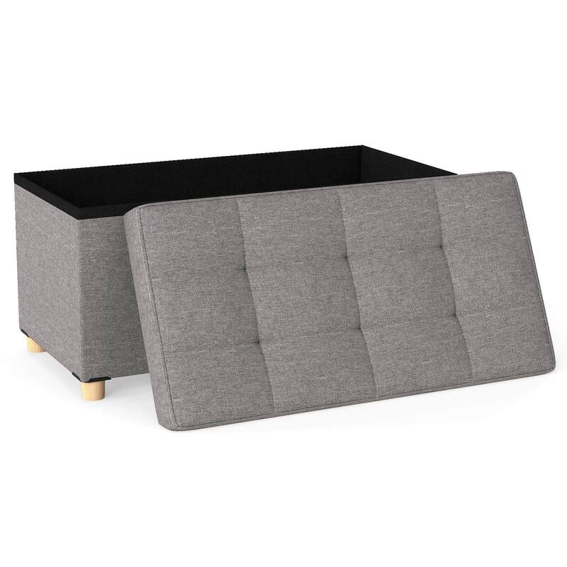 Costway 1/2 PCS 30” Storage Ottoman Bench with Tray Rubber Wood Legs