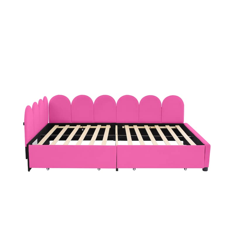 Full Size Velvet Daybed with Drawers and Soft Headboard