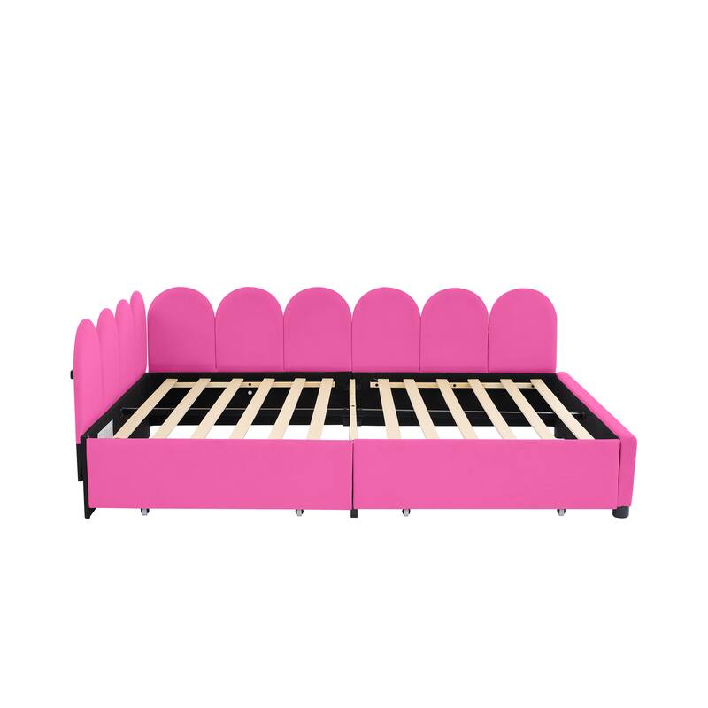 Velvet Upholstered Daybed with Two Drawers and Soft Headboard