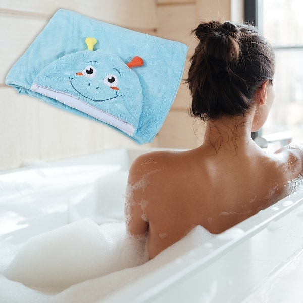 slide 2 of 7, 1pcs Soft Absorbent Coral Fleece Hooded Towel for Bathroom Light Blue 53"x31" Light Blue