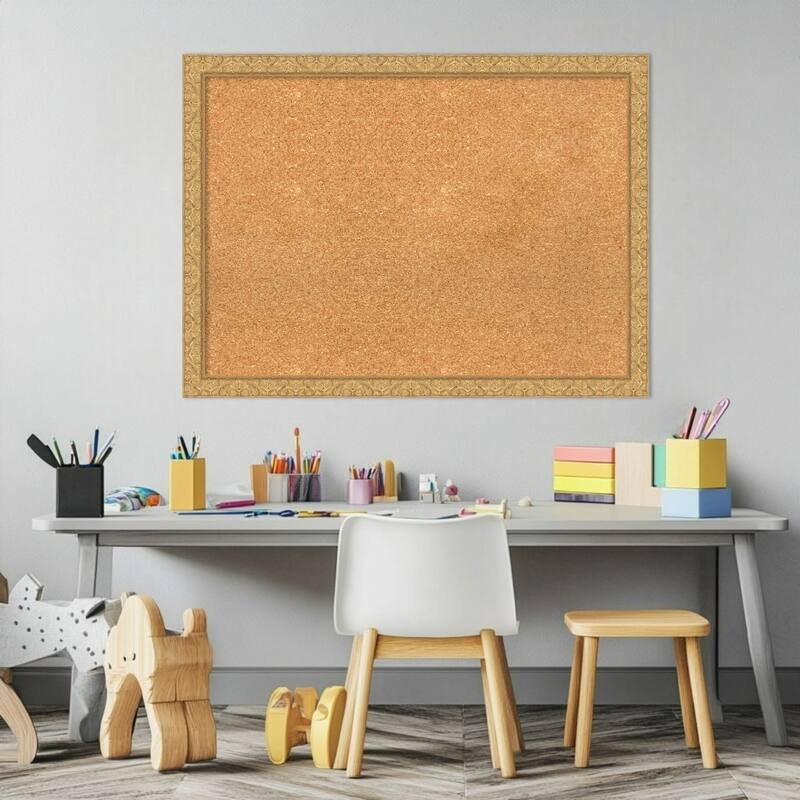Lila Gold Wood Framed Cork Board - Bulletin Board, Organization Board, Pin Board