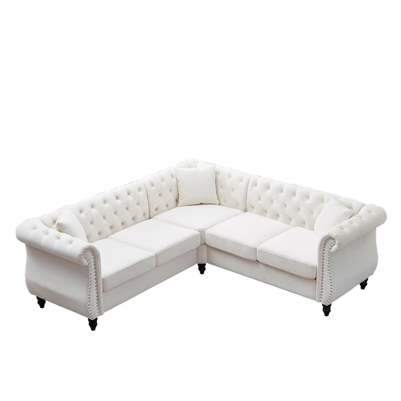 83.5" Velvet L-Shaped Sectional Sofa, 5-Seater Corner Couch with 3 Pillows