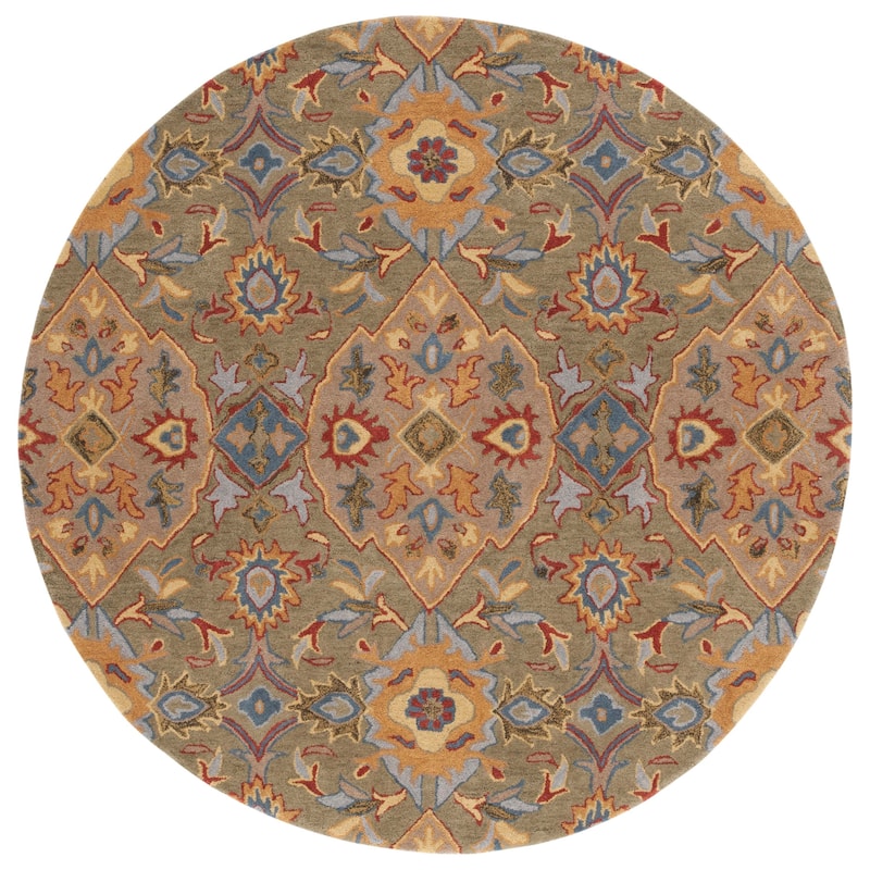 SAFAVIEH Heritage Sheena Hand-tufted Wool Area Rug - 6' Round - Green/Yellow