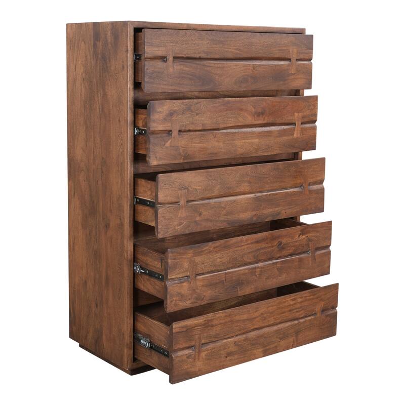 NADAAL STUDIOS Sterling Dresser, Six Drawer Solid Acacia with Live Edge and Butterfly Joinery, Brown