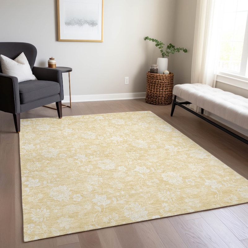 Machine Washable Indoor/ Outdoor Chantille Casual Floral Farmhouse Rug