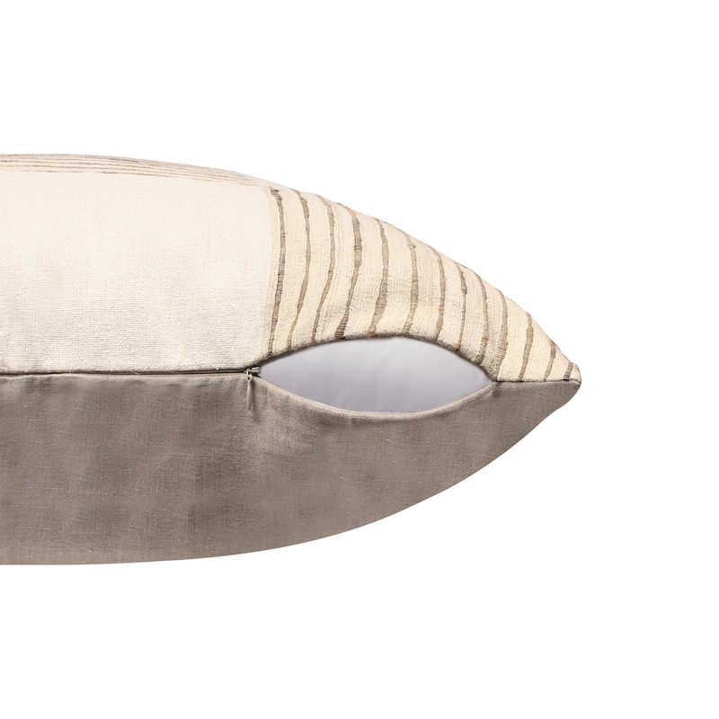 HomeRoots 24" Beige and White Check Silk Throw Pillow With Embroidery