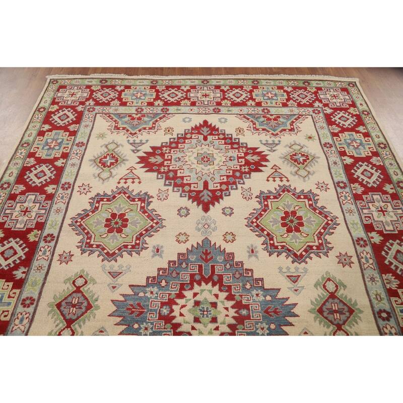 Traditional Beige Kazak Area Rug Handmade Wool Carpet - 6'8" x 9'8"