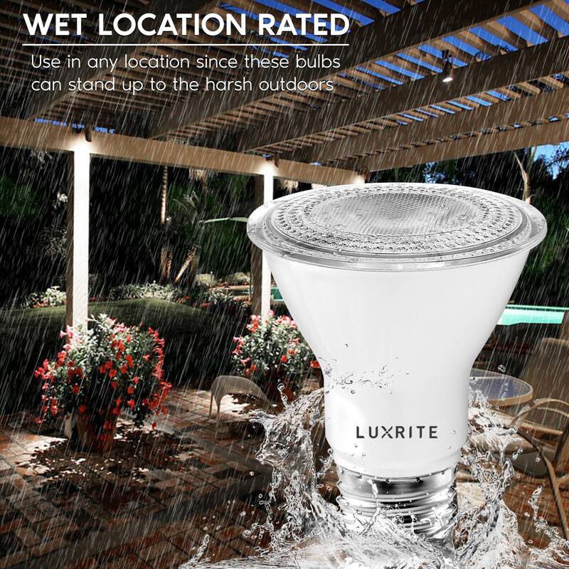 Luxrite 6 Pack PAR20 LED Spotlight Bulb, 7W=50W, Dimmable, Indoor Outdoor, 500 Lumens, Wet Rated, E26 Base, UL Listed