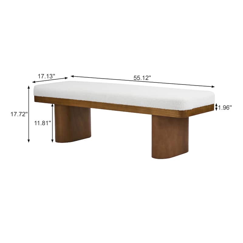 Christopher Knight Home - Monteria Modern 55.12" Upholstered Bench with Sculptural Cylindrical Wooden Leg & Padded Seat