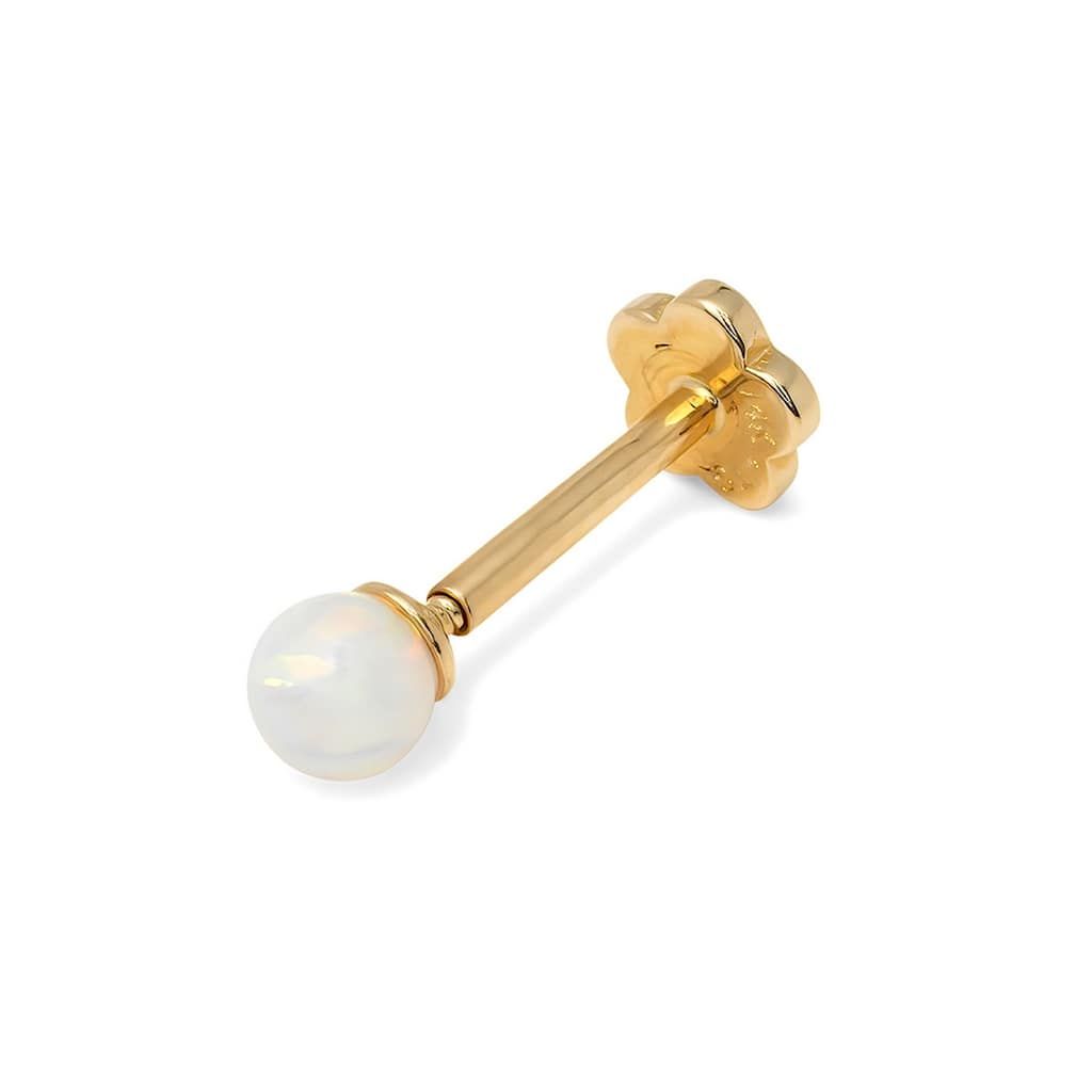 Curata Solid 14k Yellow Gold 18G 3mm Created White Fire Opal Labret Tragus Ear Lip Ring Cartilage Stud
