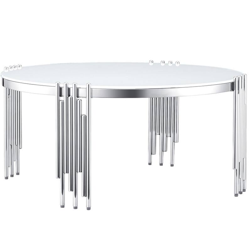 Round Tempered Glass Coffee Table with 3 Tiers 360 Degrees Rotating Top - White