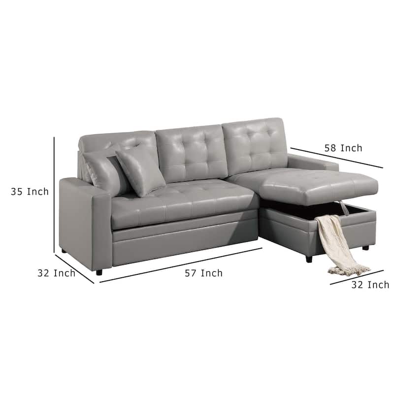 Dero Convertible Sectional Sofa Storage Chaise, Gray Faux Leather