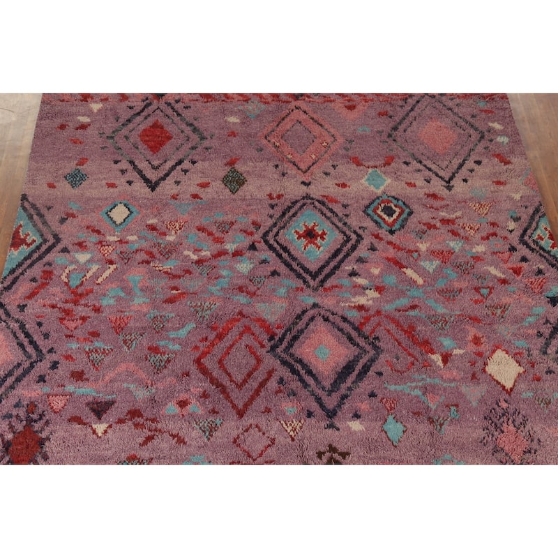 Plush Purple Moroccan Abstract Area Rug Hand-Knotted Wool Carpet - 9'1"x 12'11"