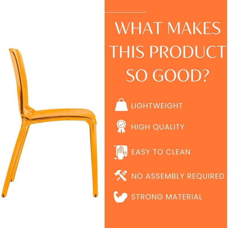 Murray Series Stackable Plastic Minimalist Dining Chair with Full Back Transparent Accent Side Chair for Dining Room & Kitchen