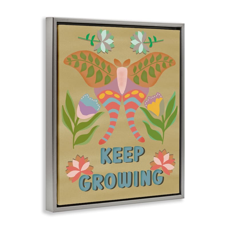 Stupell Keep Growing Butterfly Framed Floater Canvas Wall Art Design By Julia Fox