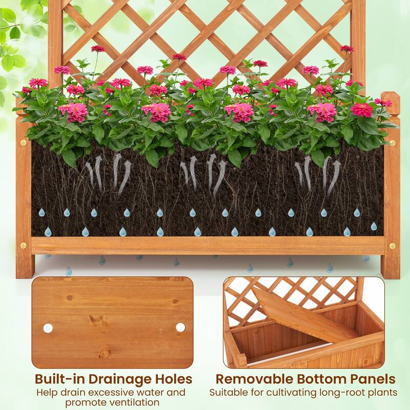 Gymax 60'' Tall Raised Garden Bed w/ Diamond Lattice Trellis Drainage
