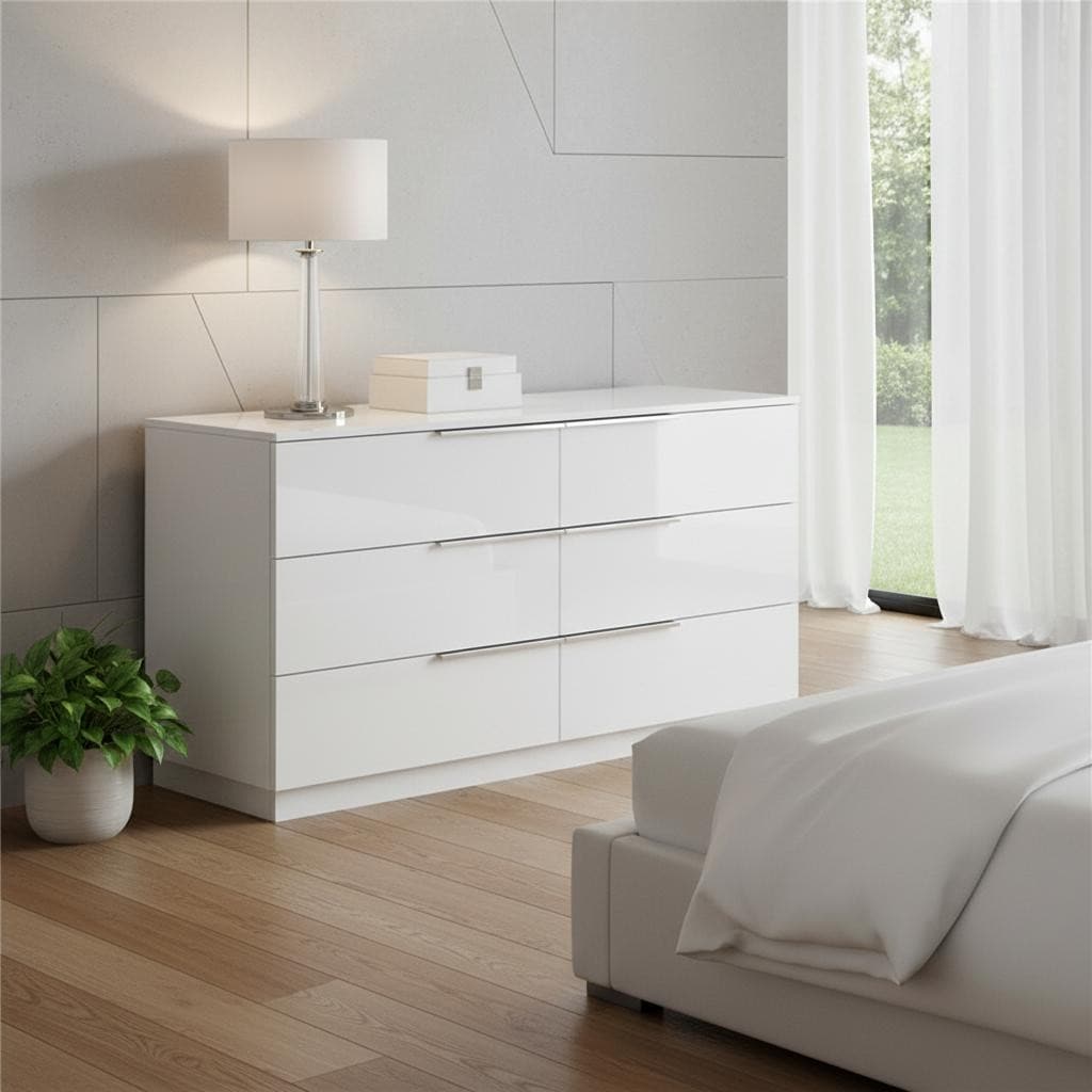 HomeRoots 62" White Wood Six Drawer Double Dresser