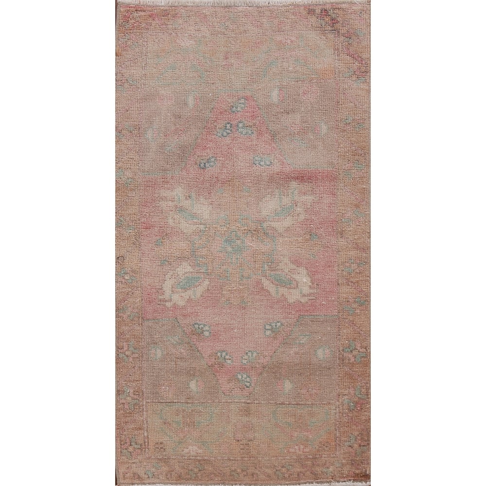 Antique Look Vegetable Dye Oushak Turkish Wool Rug Hand-knotted Carpet - 1'8" x 3'4"