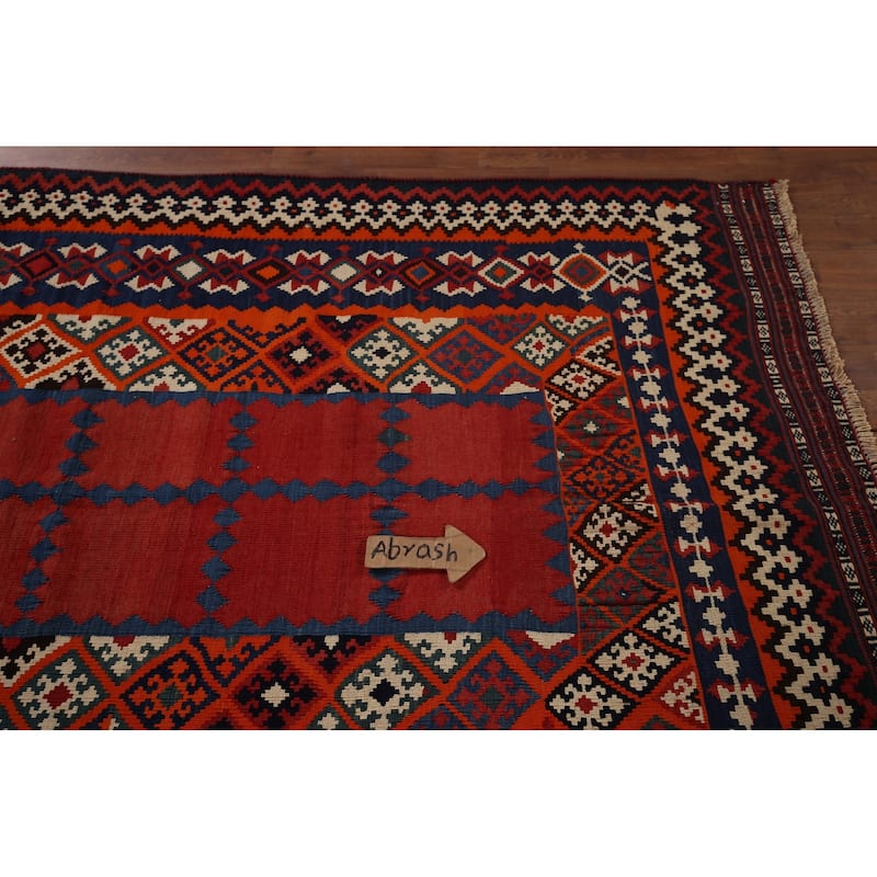 Vegetable Dye Kilim Qashqai Persian Vintage Hand-Woven Wool Carpet - 5'4"x 8'8"