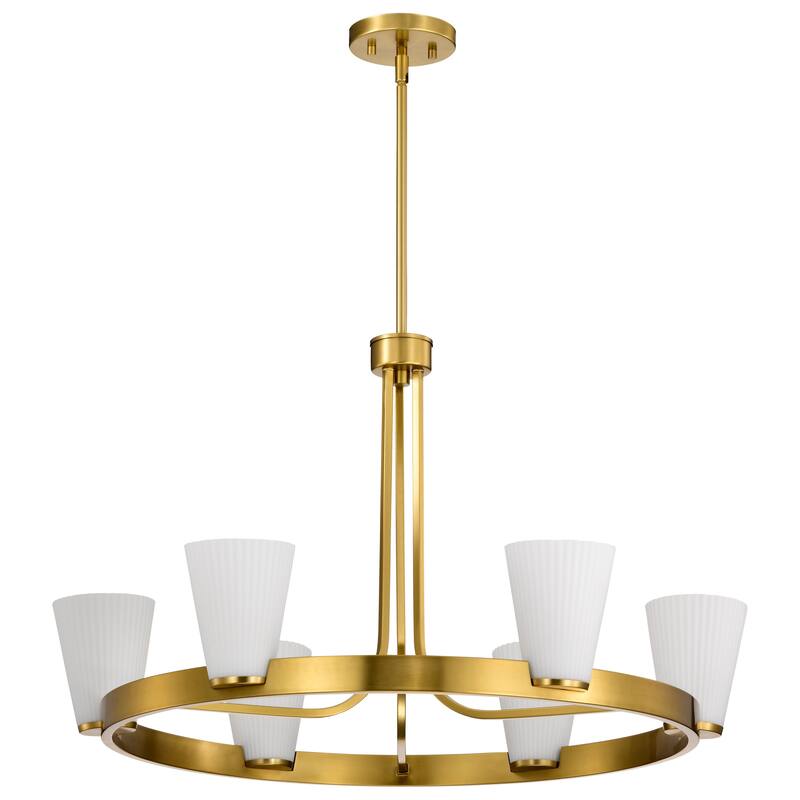 Royale 6 Light Chandelier Burnished Brass Finish Ribbed White Glass - Burnished Brass - Burnished Brass